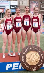 From left: Caitlin Bailey, Caroline King, Jillian King and Siobhan Breagy on the podium after winning the Penn Relay 4x1500 Championship of America. (2011)