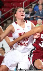 Junior forward Katie Zenevitch crashes the boards in a game against UMass last season.