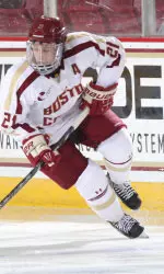 Steven Whitney, a forward, joined teammate Isaac MacLeod to form a defensive pairing for the Eagles in a 3-1 loss to Maine.