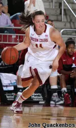 BC's Nicole Boudreau hit five three-pointers for 23 points and seven boards in an overtime loss to BYU.