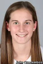 Freshman Kelly Hughes hit a career-high five three-pointers in the loss to Iowa on Friday night.