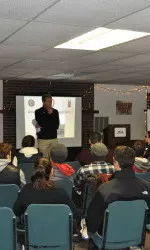 AD Brad Bates discusses leadership qualities with the student-athletes.