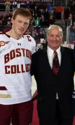 Former Boston College player and assistant coach Jim Logue was honored in a pregame ceremony for 'Jim Logue Night'.