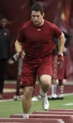 OL Emmett Cleary participates in drills during Boston College annual NFL Pro Day.