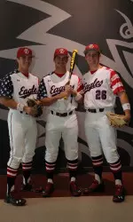 The captains showing the uniforms the Eagles will wear, designed by Under Armour, in support of the military of April 27.