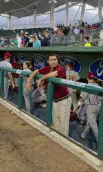 Frates in the dugout before the annual Red Sox exhibition game