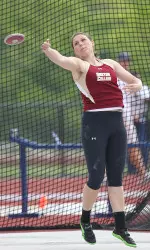 Huckins placed first in the discus for the first time since last season's Brown Springtime Open.