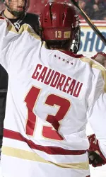 With his four-point performance against PC, Johnny Gaudreau tied Jerry York in the career scoring record book (134 points)