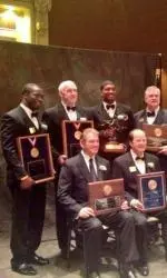 Walter Camp Connecticut Player of the Year Kevin Pierre-Louis at the organization's awards gala on Saturday night in New Haven.