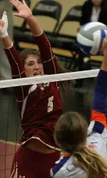 McLain goes up for a block. She had 3 total blocks vs. Clemson