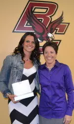 Senior Kristen Doherty with Coach Sheetz as she received the Defensive Player of the Year and Charge Master Award.