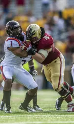 Bobby Vardaro defends against Virginia Tech's Antone Exum last November at Alumni Stadium. The Eagles travel to Blacksburg to face the Hokies on Nov. 1.