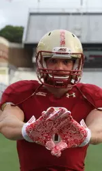 Captain Josh Bordner displaying the gloves and helmet to be worn on Saturday.