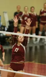 Freshman middle hitter Brittany Pavich tallied 8 block assists, half of BC's total blocks