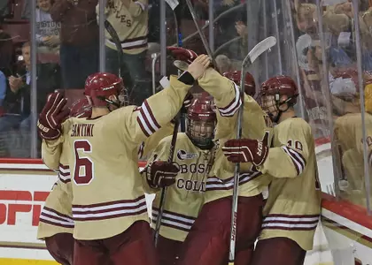 Boston College Hockey Huddle Celebration