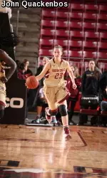 Kelly Hughes pushes the ball up the court.