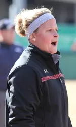 Coach Obrest and her team will look to bounce back on Saturday morning vs. George Mason