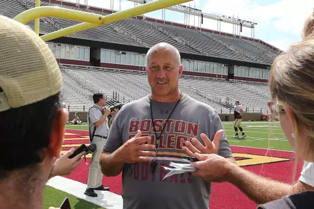 Steve Addazio with media
