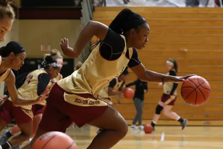 Sydney Lowery dribbling during a drill on Oct. 7, 2019 in Power Gym.