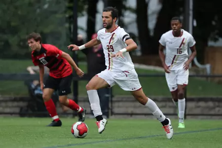 David Longo looking up field vs. non-conference foe Northeastern on Oct. 8, 2019.