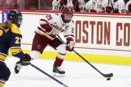 Lindsay Agnew skates in the zone against Merrimack.