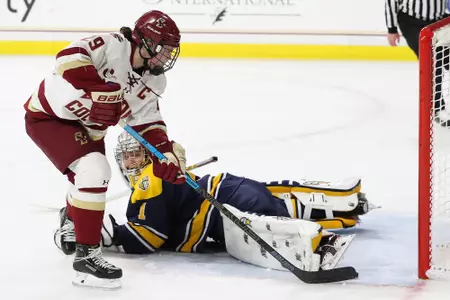 Lindsay Agnew converts a breakaway against Merrimack.