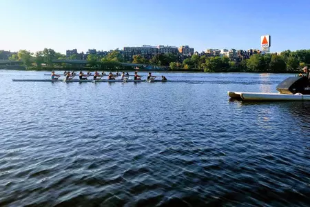 BC rowers practice on the Charles River in October 2019.