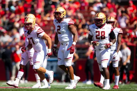 The BC defensive line approaches the line of scrimmage vs. Rutgers.