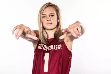 September 3, 2019 , Chestnut Hill, MA:Members of the 2019 Boston College Women's Basketball team pose for portraits on white at Boston College in Chestnut Hill, Massachusetts Tuesday, September 3, 2019. (Photo by Billie Weiss/Boston College)