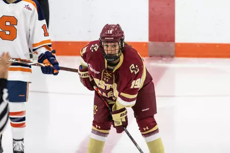 Hannah Bilka lines up against Syracuse.