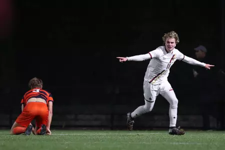 Michael Suski celebrates the game-winning goal in a 2-1 win over Syracuse on Nov. 1, 2019.