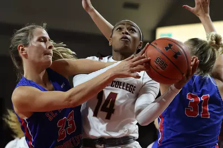 Marnelle Garraud is fouled going to the basket vs. St. Francis on Nov. 10, 2019.