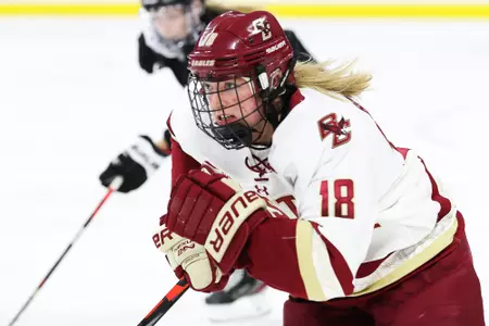 Kelly Browne skates up the ice against Providence.