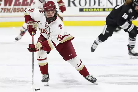 Hannah Bilka skates the puck up the ice in a recent game against Providence.