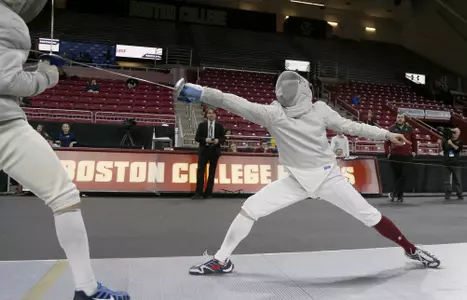 Boston College's Spencer Kuldell fences during the sabre competition during the 2019 ACC Fencing Championships in Chestnut Hill, Mass., Sunday, February 24, 2019. (Photo by Mary Schwalm, the ACC)