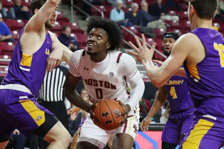 BC's CJ Felder posts up against Albany