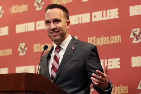 Football head coach Jeff Hafley meets with the media.