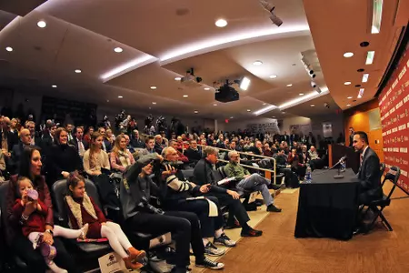 The Barber Room at the Yawkey Athletics Center was at capacity for head coach Jeff Hafley's introductory press conference.
