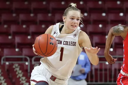 Cameron Swartz pushes the ball up court vs. Delaware State on Dec. 20, 2019