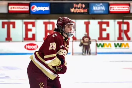 Lindsay Agnew skates in the offensive zone at Boston University.