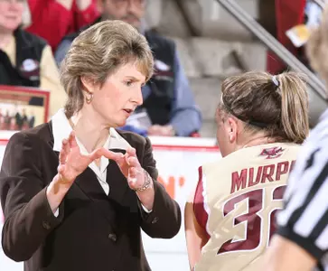 Former BC HC Cathy Inglese in 2007 talking to Stefanie Murphy