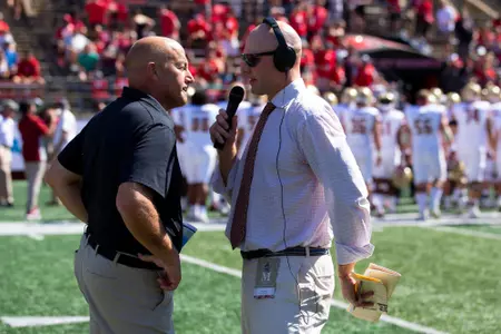 Scott Mutryn interviews Steve Addazio at halftime of the Rutgers game.