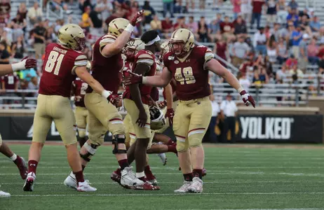 Tanner Karafa celebrates an interception vs. Virginia Tech