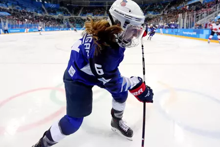 Kali Flanagan along the boards during a 2018 Olympic game.