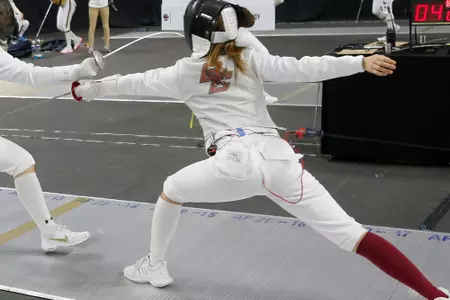 A BC fencer warms up for ACCs.
