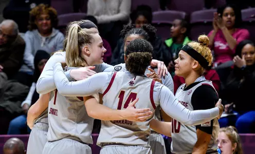 Pre game huddle at Virginia Tech, Jan. 23, 2020.