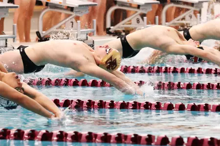 Swimmers dive off of the blocks at the Connell Center.
