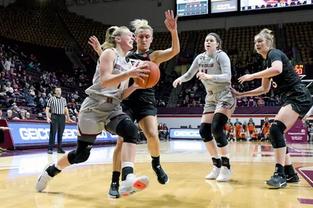 Cameron Swartz driving to the hoop at Virginia Tech, 1.23.20