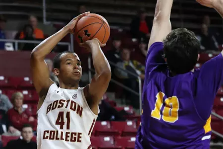 BC's Steffon Mitchell pulls up for the jumper vs. Albany