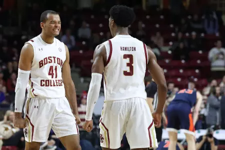 Steffon Mitchell is ecstatic after the BC win over Virginia